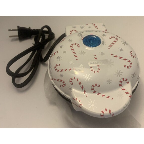 Dash Mini Snowflake Waffle Maker White Peppermint Candy Cane 4" Non Stick - Picture 5 of 10